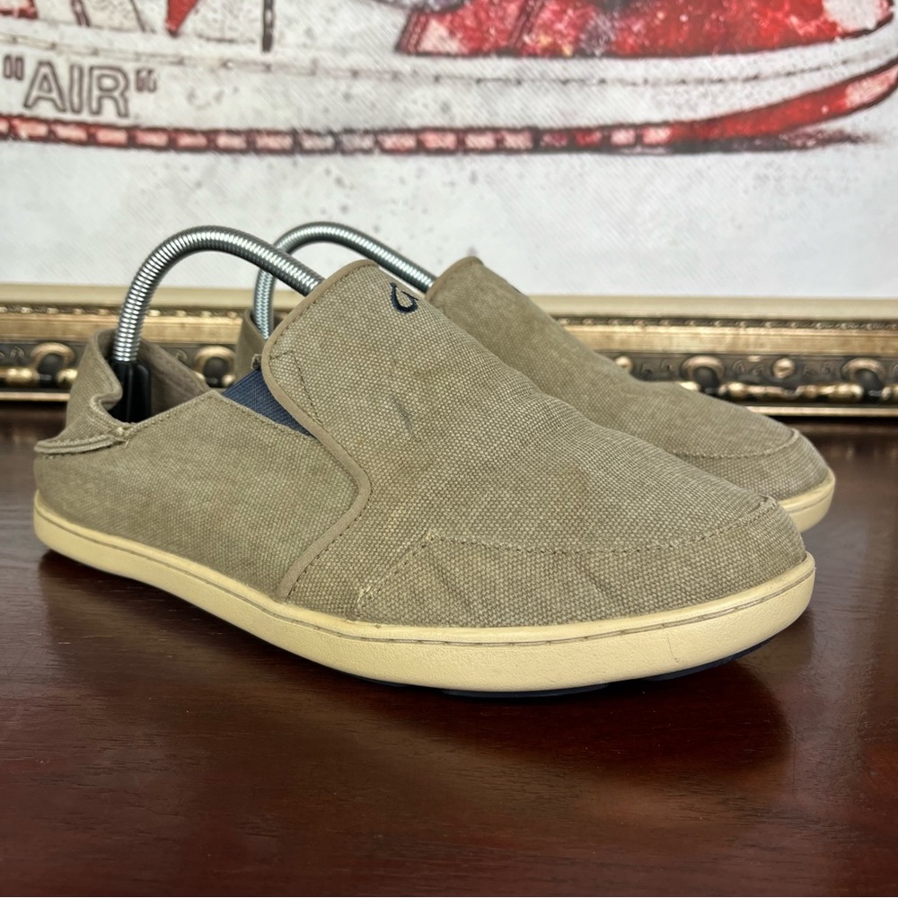Olukai Men's Nohea Lole Slip On Shoes Size 8.5 Earth Brown Canvas Loafer